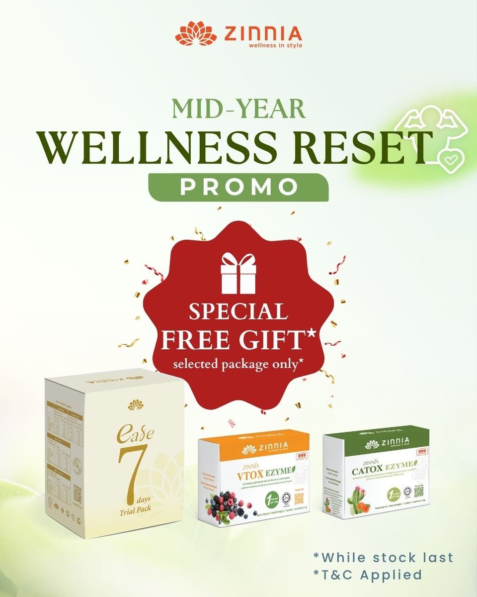 Zinniaglobal's tweet photo. 💚 Mid-Year Wellness Reset is Here! 💚

Why wait for another new year? Your Wellness Reset starts TODAY！

✨ Exclusive Promo
🎁 Special FREE GIFT* with selected packages

Start today &amp; feel your best from within. 

*While stocks last.
*T&amp;C apply. https://t.co/hSWnAXnpZ5