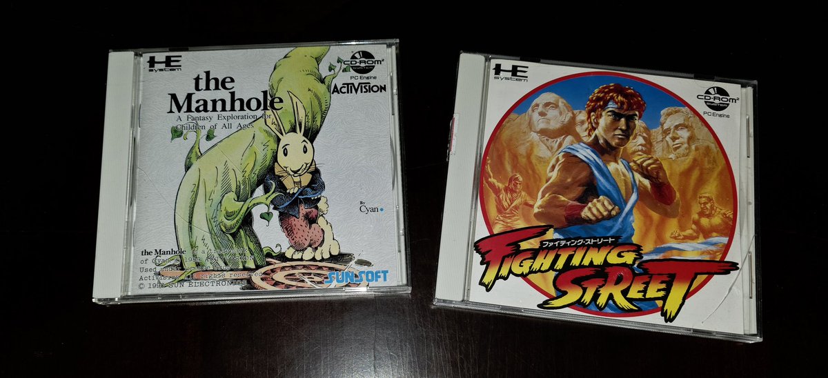 KingOfApoc's tweet photo. The first video games released PHYSICALLY on Compact Disc!
Cyan's The Manhole and Capcom’s Fighting Street aka Street Fighter
#retrogaming #physicalmedia #cdrom https://t.co/iXWXBXFBpJ