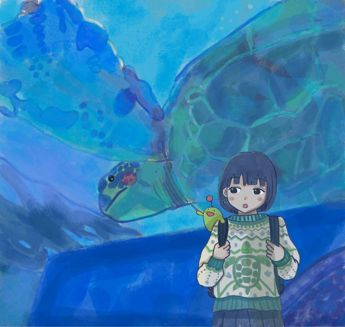 harukaze_illust's tweet photo. 水族館🐢 https://t.co/FazVFxHWnx