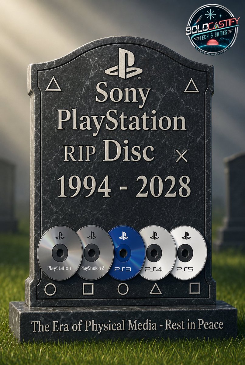 BoldcastifyTAG's tweet photo. Production of #physicaldiscs for new games on #PlayStation consoles will cease in January 2028. 💿
📀 What are your thoughts on the bold move made by #Sony Interactive Entertainment? The decision was reportedly influenced by changing consumer preferences. 
• #BoldcastifyTAG https://t.co/V9TWO4Dlqj