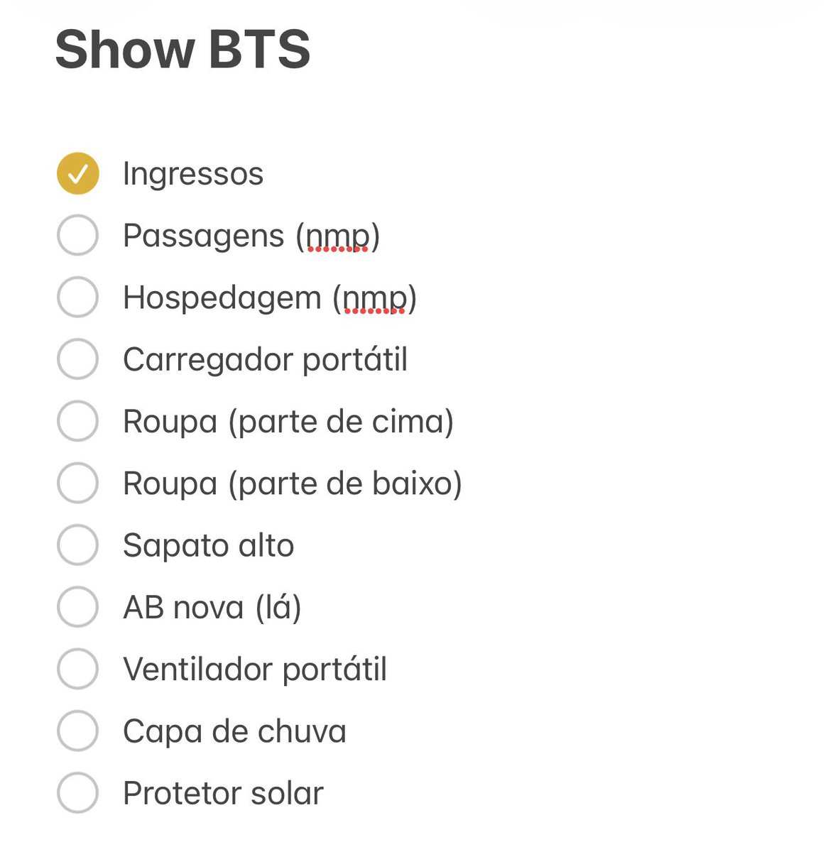 tthvblonde's tweet photo. encantada com a minha lista de itens pro show do bts que eu não tenho NADA fora o ingresso https://t.co/fCvxRKatdK