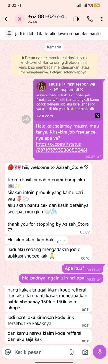 afvocddo's tweet photo. Halo hati- sama akun ini, dia scam dan aku di tipu habis-habisan sama dia kena 9 juta.. demi allah, aku cuman mau mencari freelance yang bener, gak taunya aku yang kena getah nya...

#zonauang #freelance #penipuan #scam #infofreelanze #paylater https://t.co/wu5FjwjCSU