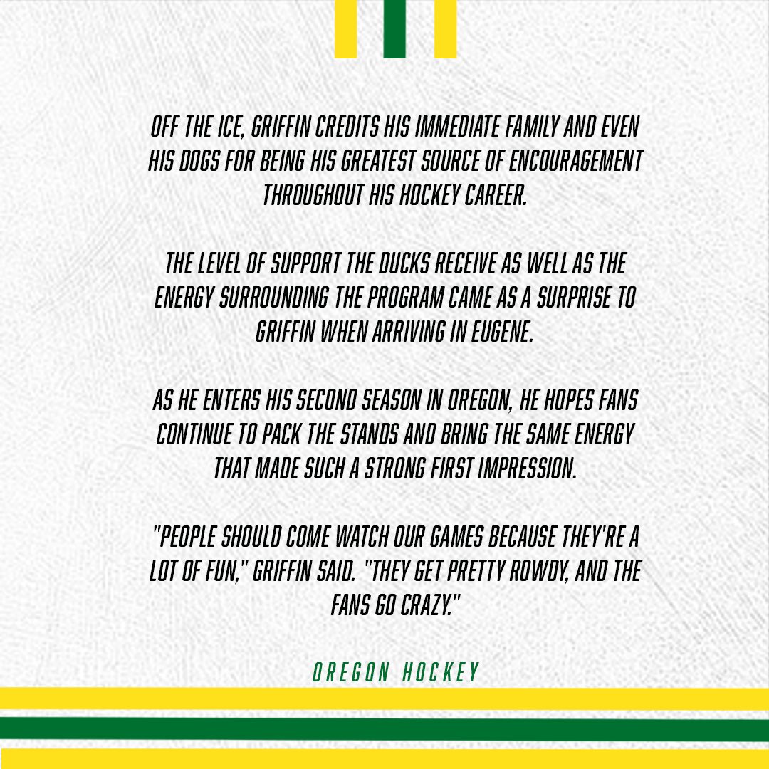 UOHockey's tweet photo. From Setback to Success: Griffin’s Second Chance with the Ducks 🦆

#GoDucks #OregonHockey https://t.co/B5q5NkSHf6