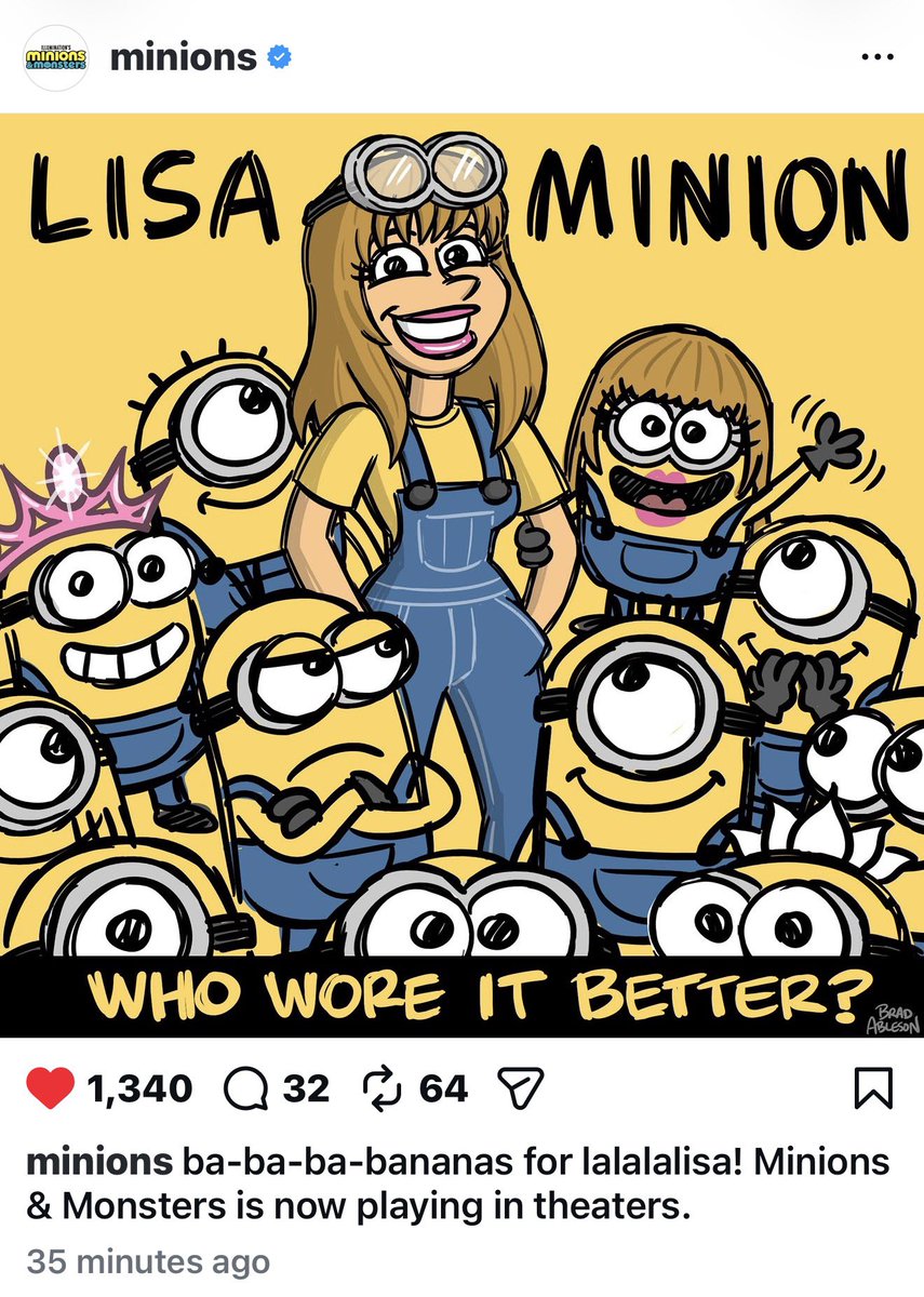 skemzei's tweet photo. LMAOOOO LISA. the official minions account making her apart of the family https://t.co/dLzSNvxju5