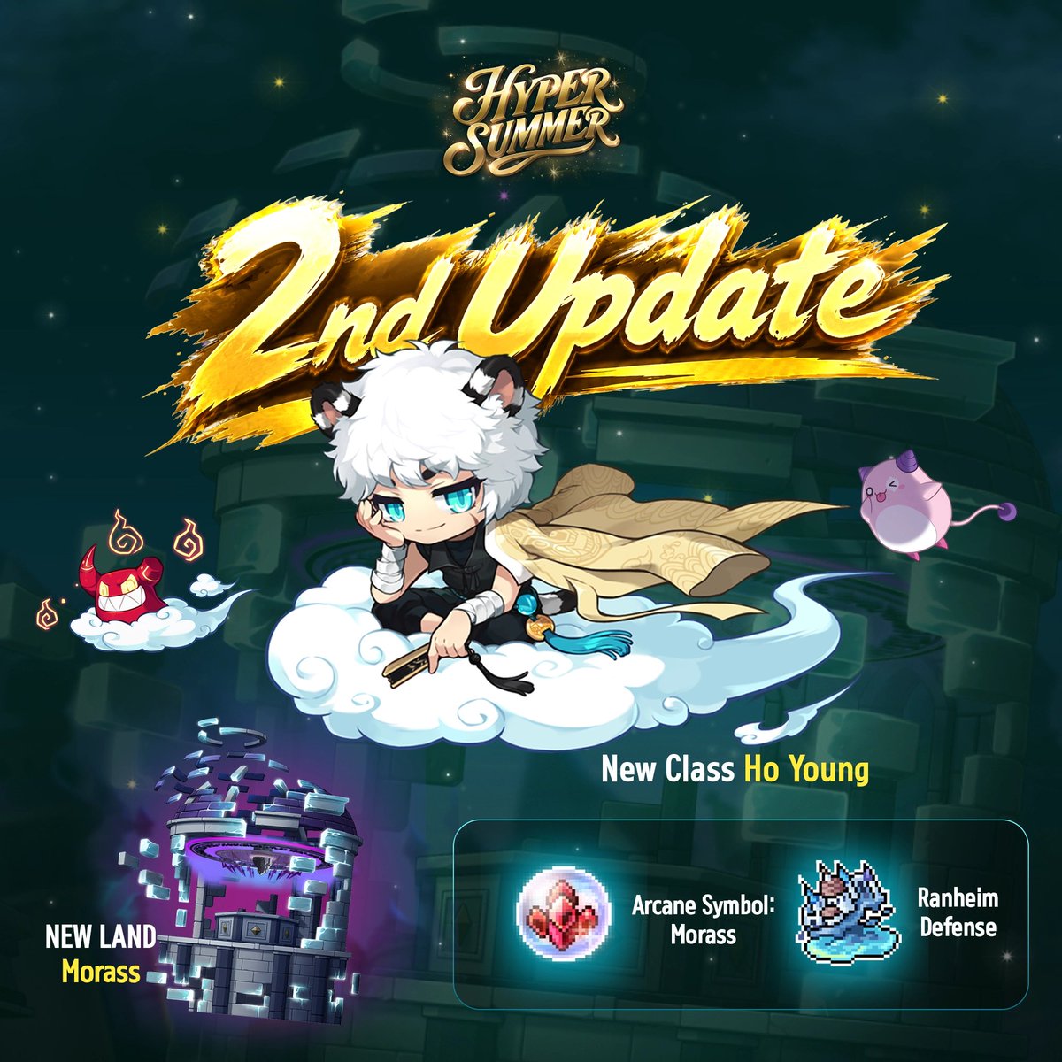 MaplestoryU's tweet photo. Hyper Summer 2nd Update is live!

✦ New Class: Hoyoung
✦ New Region: Morass
✦ New Challenger Mission for Hoyoung
✦ Tropical Adventure and more new events

Log in now. Rewards are waiting. https://t.co/n9GnbBesHr