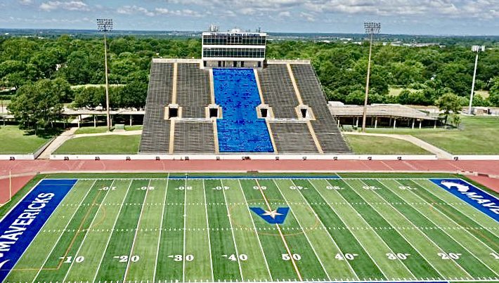 dwil's tweet photo. UT-Arlington, bring football back. Maverick Stadium is still right there on campus and everything and it’s… unique. It’s grand opening game vs North Texas was broadcast in 1980 on ESPN, then a year old. https://t.co/3kcITXVxee