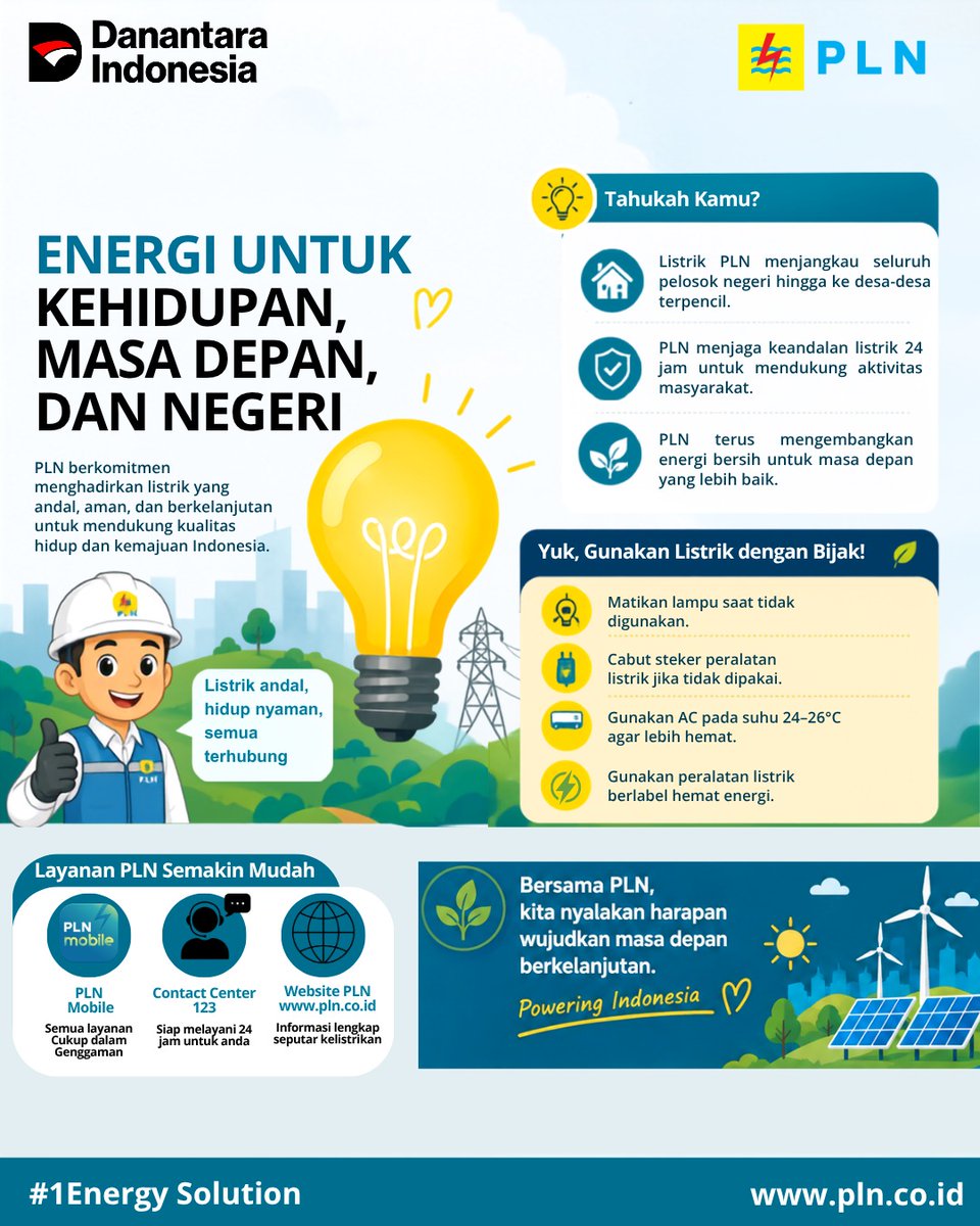 TemanPLN's tweet photo. ⚡ Energi untuk Kehidupan, Masa Depan, dan Negeri

Listrik bukan sekadar penerangan, tetapi energi yang menggerakkan aktivitas, mendukung produktivitas dan membuka peluang bagi masa depan yang lebih baik. https://t.co/69J7BFlF6i