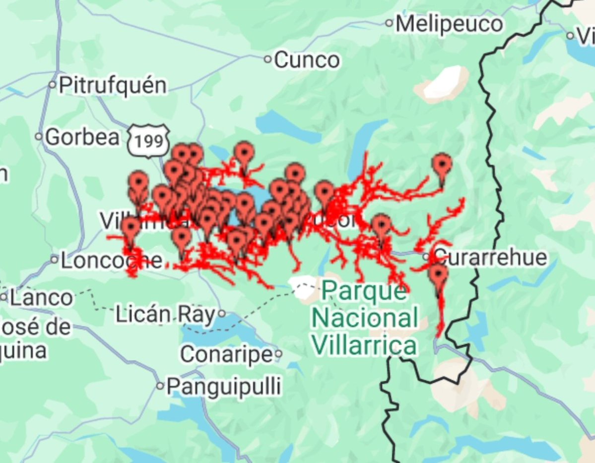 RedGeoChile's tweet photo. ❌💡CGE también presenta cortes masivos del suministro eléctrico en las comunas de Villarrica y Pucón. https://t.co/xOkdGwJNQb
