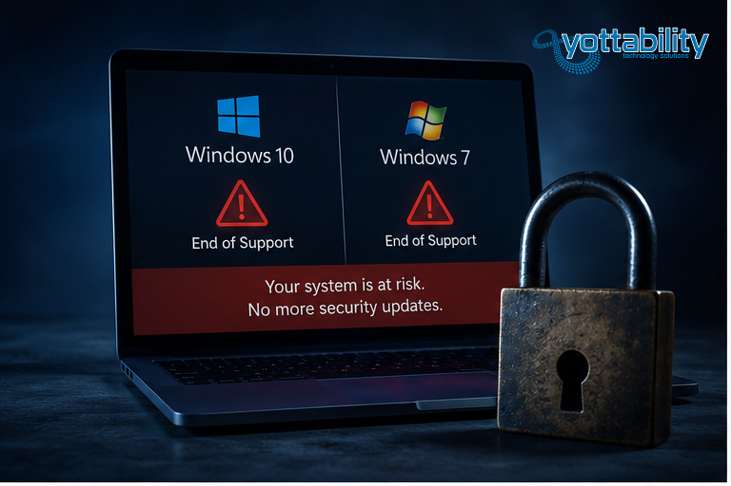 Yottability's tweet photo. ⚠️ Time's Up for Outdated Windows ⚠️

Still running Windows 7 or older Windows 10? Your system is no longer receiving critical security updates, leaving you vulnerable to cyber threats. 
Click here to learn more: 
https://t.co/3b3QUvSGpU https://t.co/kZTE55WI5g
