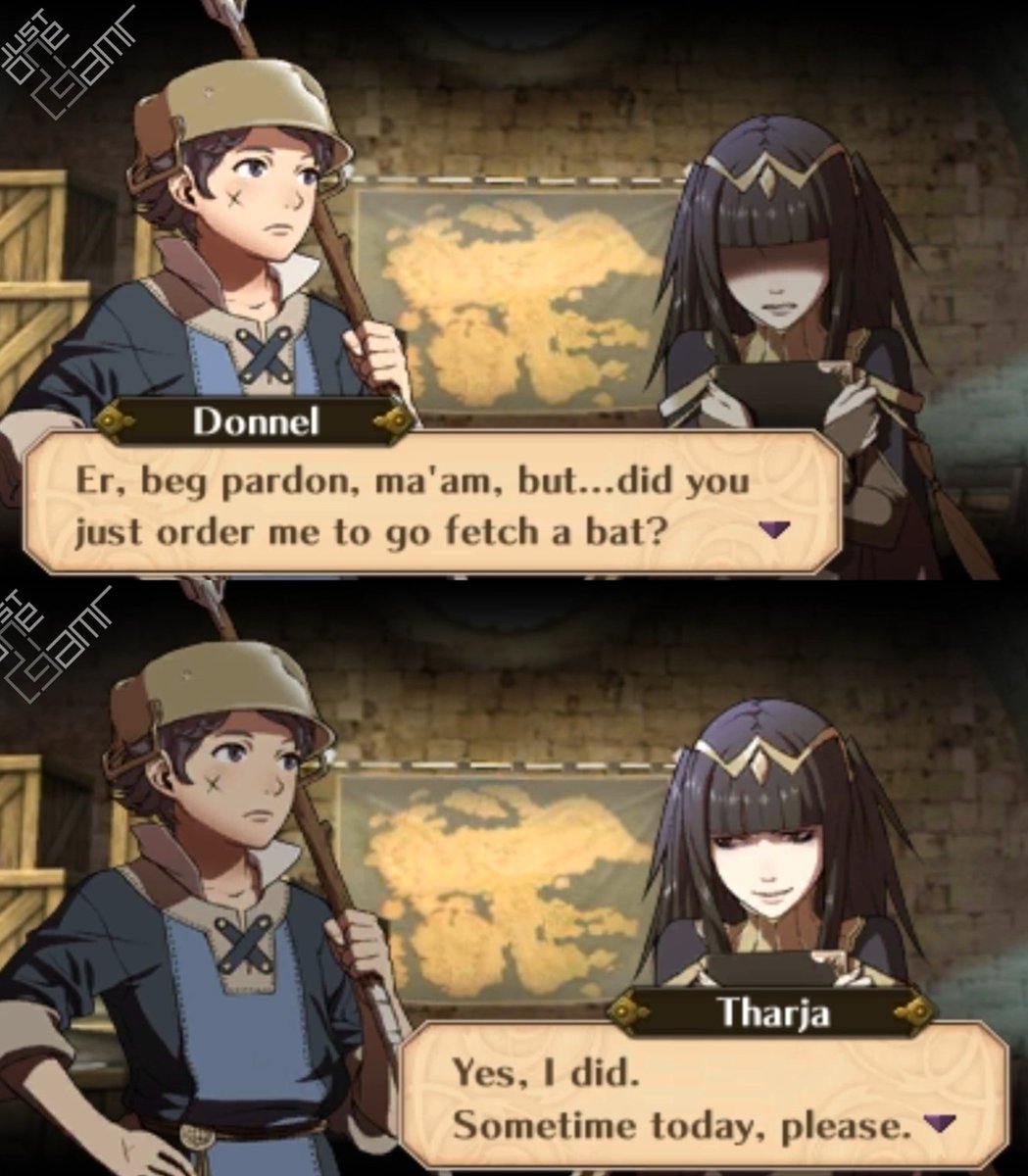 MagicMayro's tweet photo. This is literally what the start of the Donnel and Tharja support feels like https://t.co/yWNRw5Pyau
