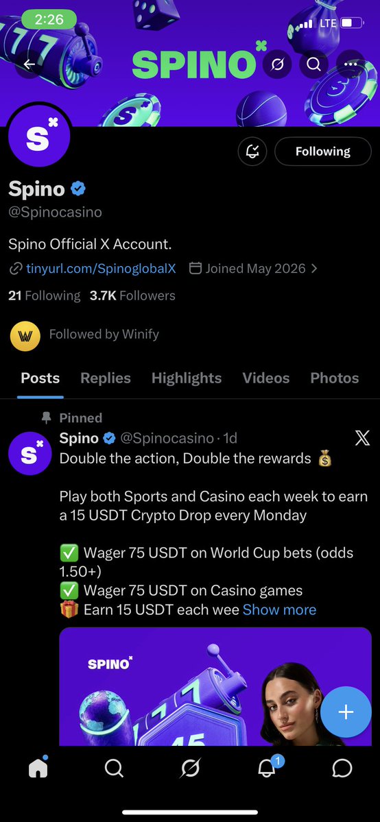 Mollygreg25's tweet photo. @WinifyGG @Spinocasino All tasks done ✅ https://t.co/1p93vKawGB
