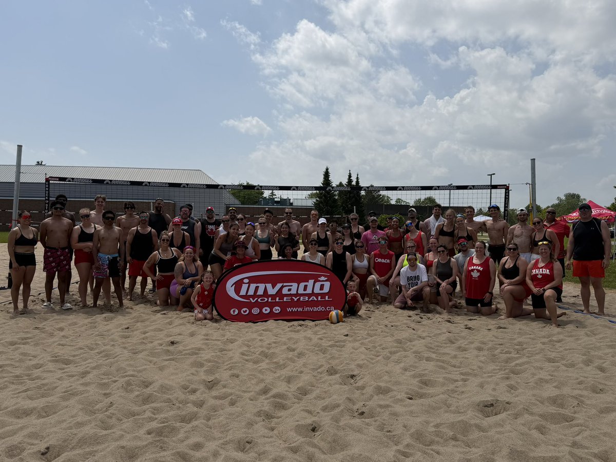 InvadoVB's tweet photo. OSHAWA - It was a scorcher, but it was sooooo worth it!  Thanks to all these friendly faces who came out, braved the heat, enjoyed the hose-downs, and helped make our 15th Annual 🇨🇦Canada Day Co-ed 4’s🇨🇦 (& first EVER at our new Kingsway College facility) a huge hit!  Special congrats to our individual & team spirit award winners, who took home some CA$H for their efforts & managed to brighten everyone’s day some extra red & white cheer!

Can’t wait to see you at the next one!

#invadovb #canadaday2026 #beachvolleyball #oshawa #tournaments