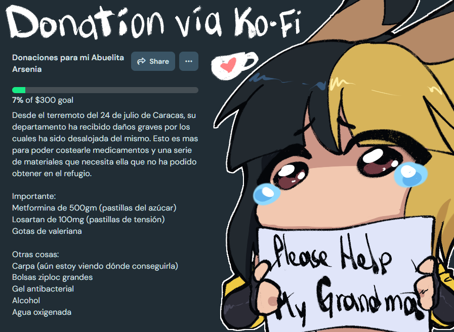 NessieUsagi's tweet photo. ⚠️EMERGENCY⚠️
En verdad perdonen con el abuso, recién me he enterado por parte de mi hermana; que mi abuela fue desalojada del departamento debido al estado delicado en el que quedo luego del terremoto del 24 de junio. 

En verdad perdonen el abuso, pero solo así puedo ayudarles. https://t.co/aJu20H2pQT