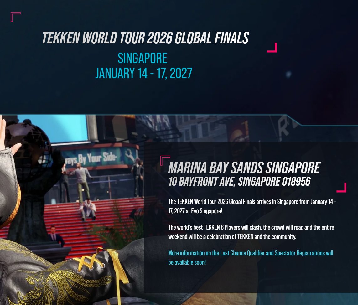 Sajam's tweet photo. It seems like it was lost in the news over the weekend even though it was announced on the EVO stage but: 

EVO Singapore has absorbed the TWT Finals, and they take place in the same weekend/venue. I would guess this is their goal for all the tours eventually. https://t.co/x9qoM8kJ77
