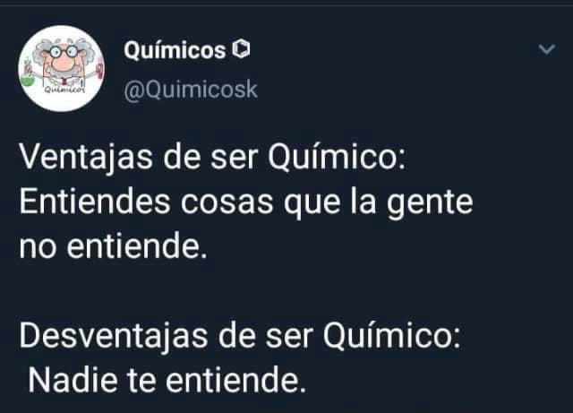 Anava99's tweet photo. Por eso elegí estudiar Química 🙂‍↕️ https://t.co/baW8zyJ7MH