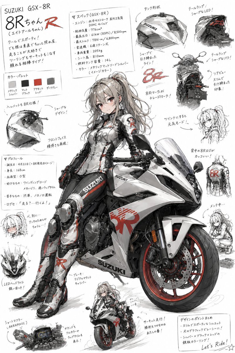 r_papa1's tweet photo. ちゃっぴーでバイク擬人化した結果がこれ。構成の指示しだいで変わるんだろうが面白いね。 #大型バイク #中型バイク #小型バイク #GSX8R #GSX250R #DIO110 https://t.co/dR94WIajOW