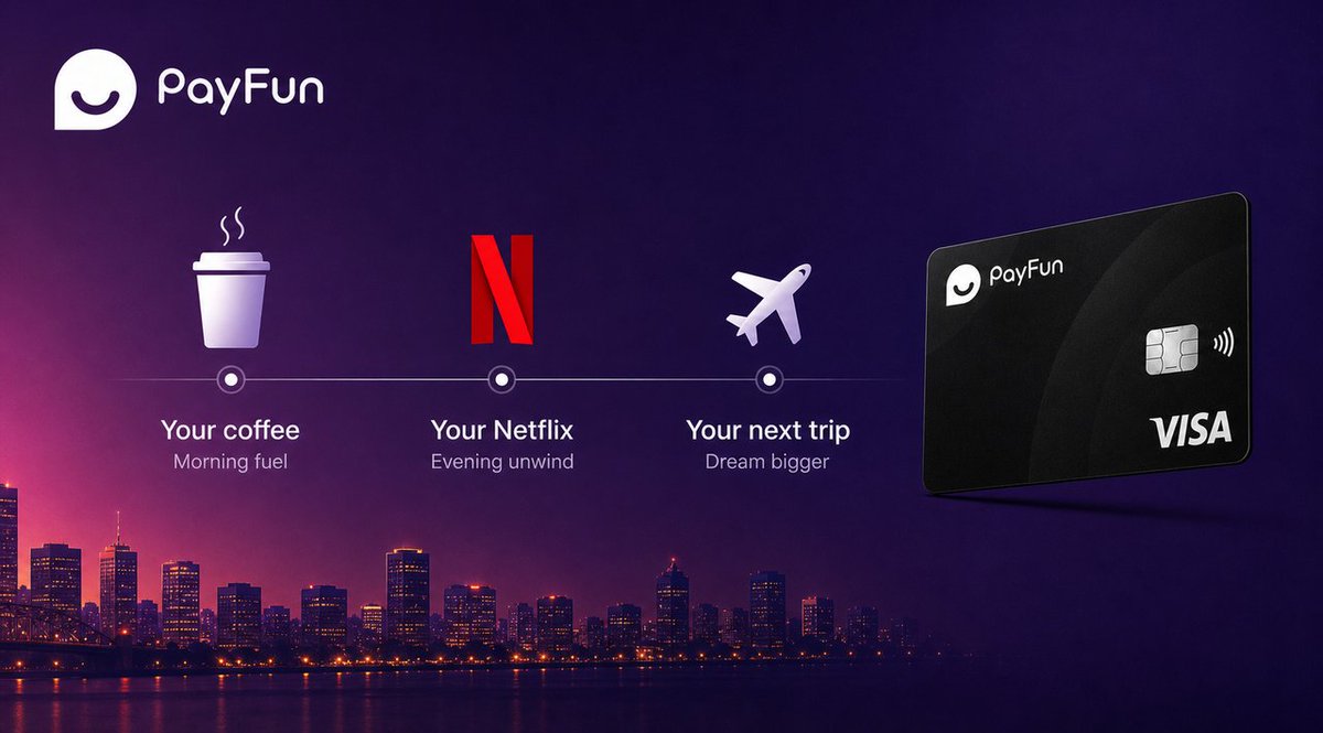 PayFunOfficial's tweet photo. Imagine this:
☕ Morning coffee paid with USDT.
📺 Netflix renewed in a tap.
✈️ A flight to KL booked with fees from just 0.5%.

No selling crypto. No manual currency exchange. No waiting for withdrawals.

With PayFun Card, crypto moves beyond your wallet and into everyday life.

What would you pay for first? 👇
#PayFunCard #PayFi #CryptoLife