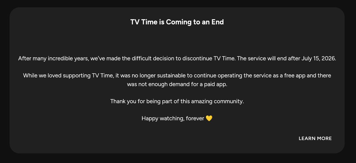 moozanna's tweet photo. To say I'm sad is an understatement. Now what am I going to use to keep track of my shows, get reminders about new episodes, and know when they're released? This app was so good and will be greatly missed.  

#TVTIME https://t.co/mHm9i05QE2