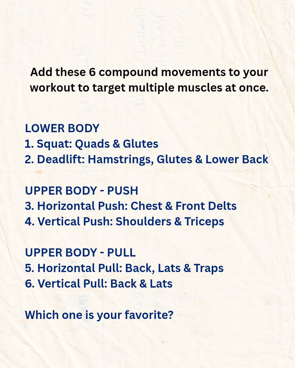 Jaydip_Patel_X's tweet photo. 6 compound movements....
.
Which one is your favorite?
.
.
#FitnessTips #GymMotivation #CompoundMovements https://t.co/ewc6wtRQHa