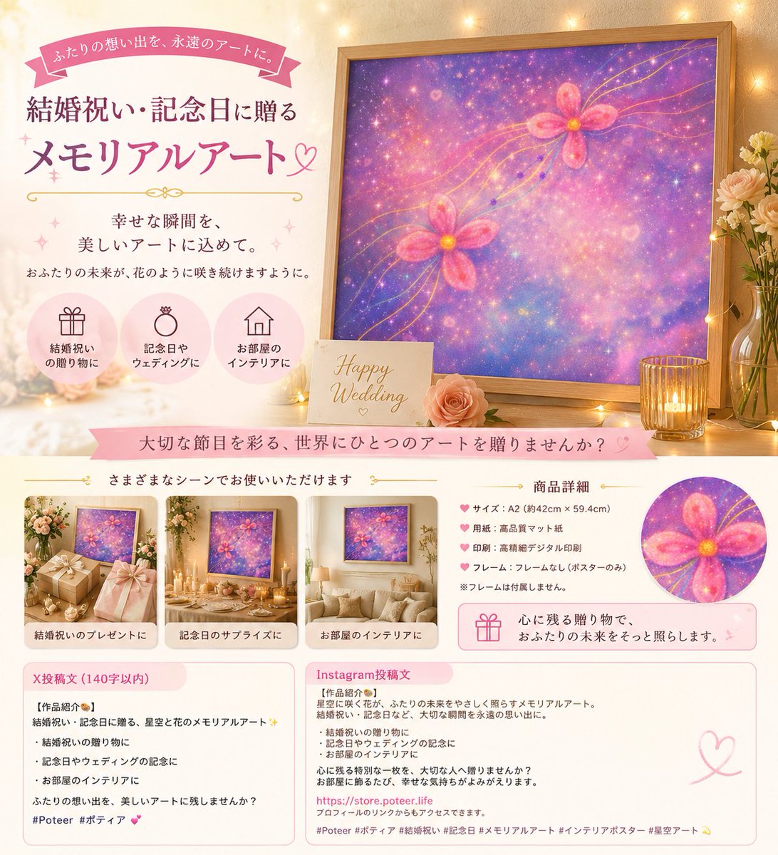 Poteer_AI's tweet photo. 【作品紹介🎨】
幻想的な花々を、大切な記念日を彩るウェルカムボードとして仕上げました✨
・結婚式のウェルカムボード
・フォトブースの装飾アート
・新居のインテリアポスター

特別な一日を、世界にひとつだけの作品で彩ります💐
#Poteer #ポティア https://t.co/xXdiOWARzv