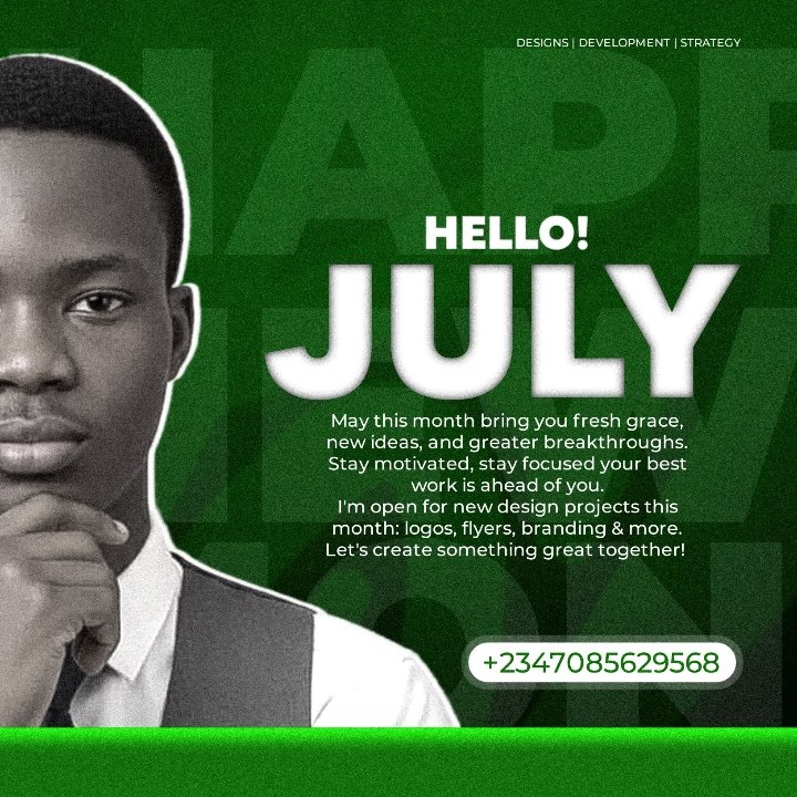 TobiGrafix's tweet photo. HAPPY NEW MONTH ❤️ 
#Newmonth #GraphicDesigner #fyp
 #freelance #CreativeDesign #WelcomeJuly https://t.co/RnB6XkRwqf