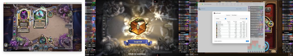 EL7TE_'s tweet photo. I played a funny renolock list in May 2026 and held rank 1 for over a week with it. 64-34 (65% winrate). Screenshots show the same deck at various time points. All games queued at rank 1-2 legend or legend climb. Deckcode in ALT. DO NOT CRAFT THIS DECK.

#Hearthstone https://t.co/EMDKSrRUNg