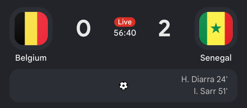 heisurus's tweet photo. Omo Senegal is really balling on Belgium tonight.😔
Doku what’s going on?😭
#WorldCup2026 #Belgium #Doku https://t.co/kPVUI15MwT