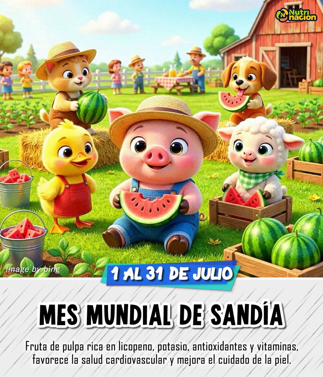 nutrinacion_'s tweet photo. Celebramos el mes de #watermelon del 1 al 31 de julio, #fruta de pulpa rica en licopeno, potasio, antioxidantes y vitaminas, favorece salud cardiovascular y mejora el cuidado de piel.
Educaciรณn saludable #nutrinacion #sandia #pastรจque #melancia #anguria #karpuz #watermelonmonth https://t.co/AbFSblpp9A