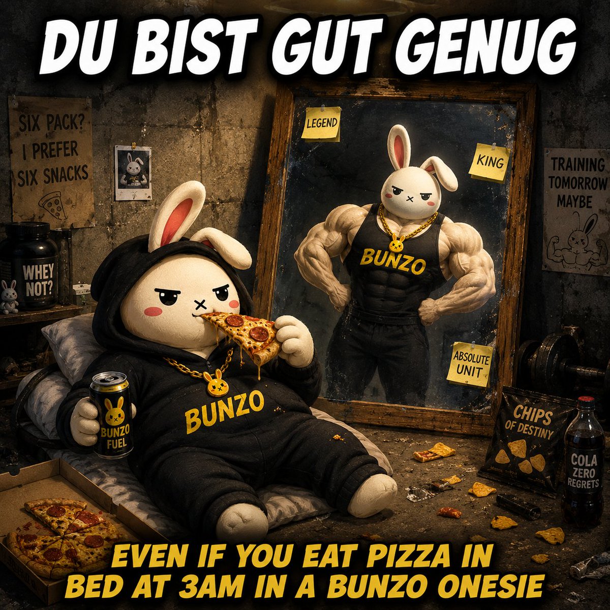 BunzoArmy's tweet photo. YOU ARE GOOD ENOUGH 🐰🍕

Even if you eat pizza in bed at 3 AM
Even if your gym plan starts "tomorrow"
Even if your only "six-pack" is made of snacks

You are still good enough

Bunzo doesn't judge
Bunzo understands

Send a 🍕 if this is literally you

#BunzoArmy #DonBunzo #CryptoMemes #MemeCoin  #DegenCulture
