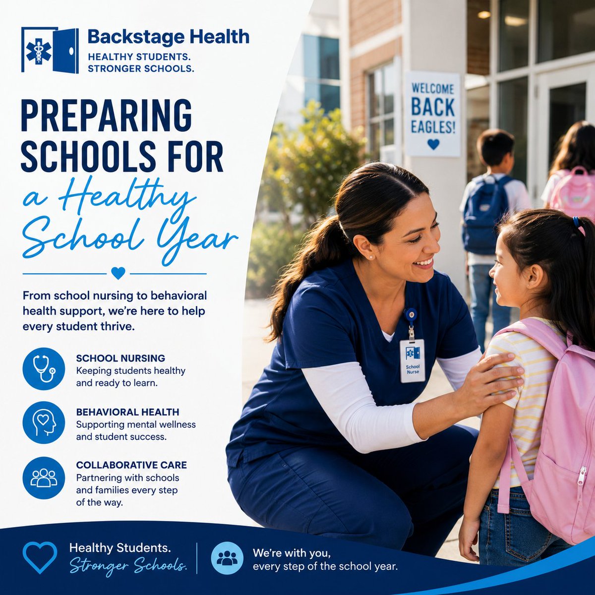 BackstageHealth's tweet photo. A healthy school year starts before the first bell. 🍎

Backstage Health partners with schools to provide nursing, behavioral health, &amp; student wellness services that keep students healthy, supported, and ready to learn.

#SchoolHealth #SchoolNurse #BackToSchool #BackstageHealth https://t.co/GPJDHnoKp1