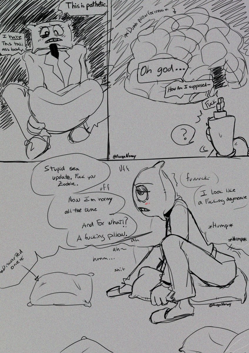 AwqaHuaine's tweet photo. Hey guys, Musquy here. New on the circus, lot's of lore on the way but a tiny horny post as an introduction.🎪

(Musquy is an original character, age: 26)

— The Sex Update and the Pillows — 

#genitalcircus #kinger
[1/?] https://t.co/ebP1V6Kkwv