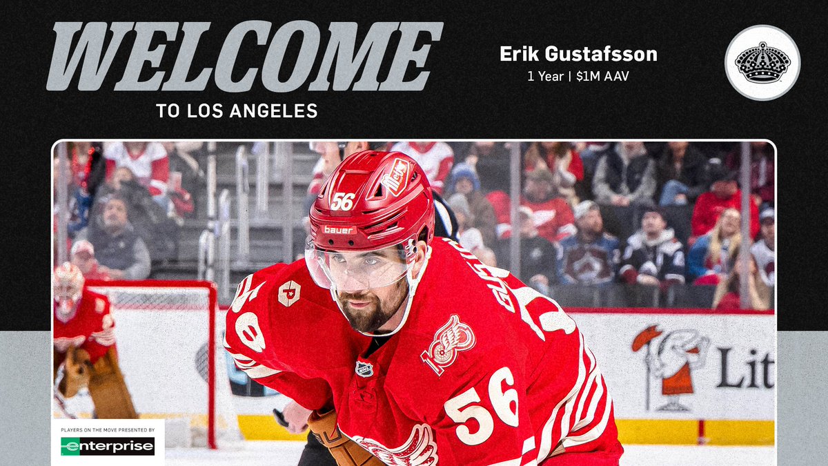 LAKingsPR's tweet photo. The @LAKings have signed defenseman Erik Gustafsson to a one-year contract with an average annual value (AAV) of $1,000,000 through the 2026-27 season.

📰: https://t.co/JoJeofXGLS