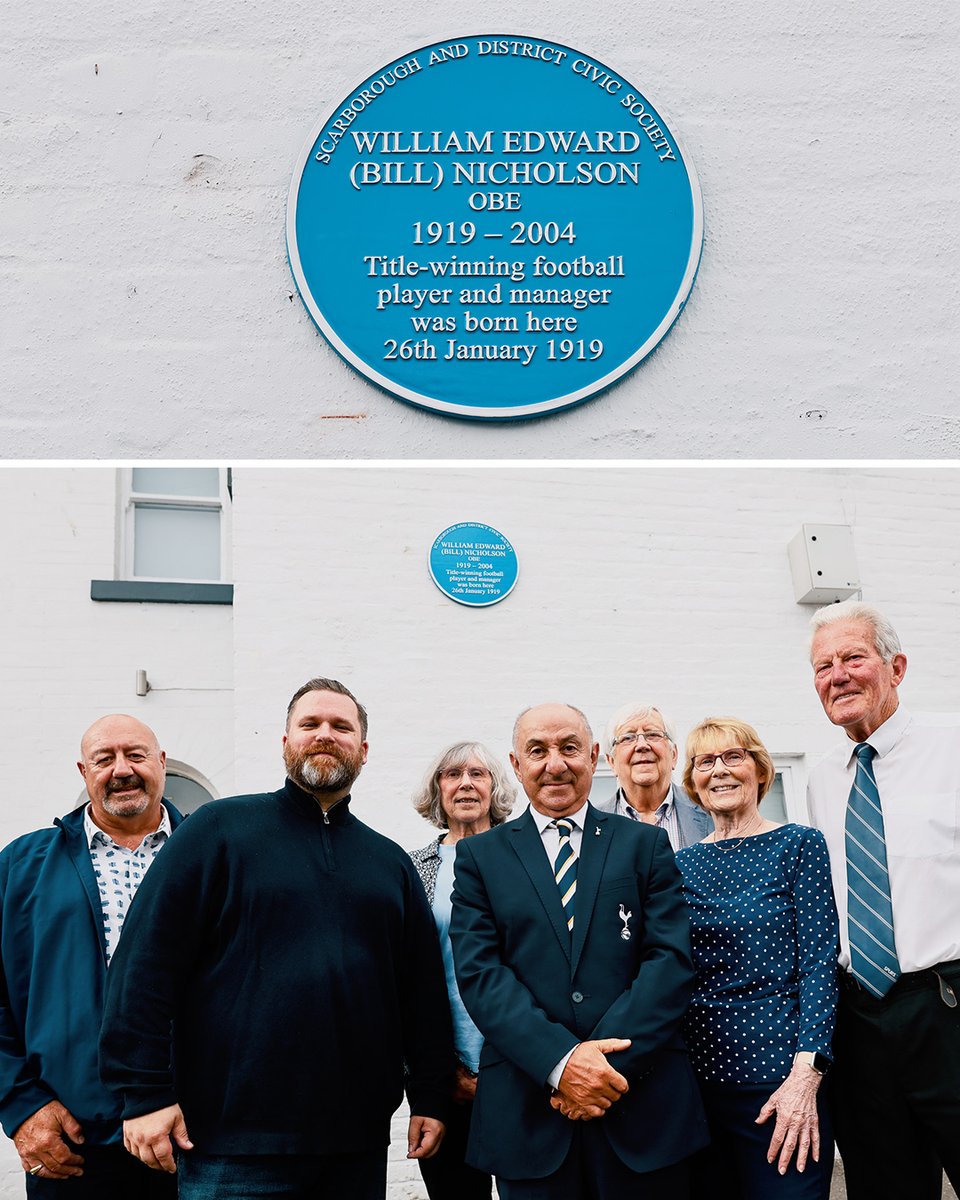 SpursOfficial's tweet photo. A blue plaque in honour of our greatest ever manager, Bill Nicholson, was today unveiled in his home town of Scarborough, North Yorkshire, with the support of @THSTOfficial.

Mr Tottenham - never forgotten 🤍

Read more 👉 https://t.co/dtjuitK1kx https://t.co/aUIWzb27zs