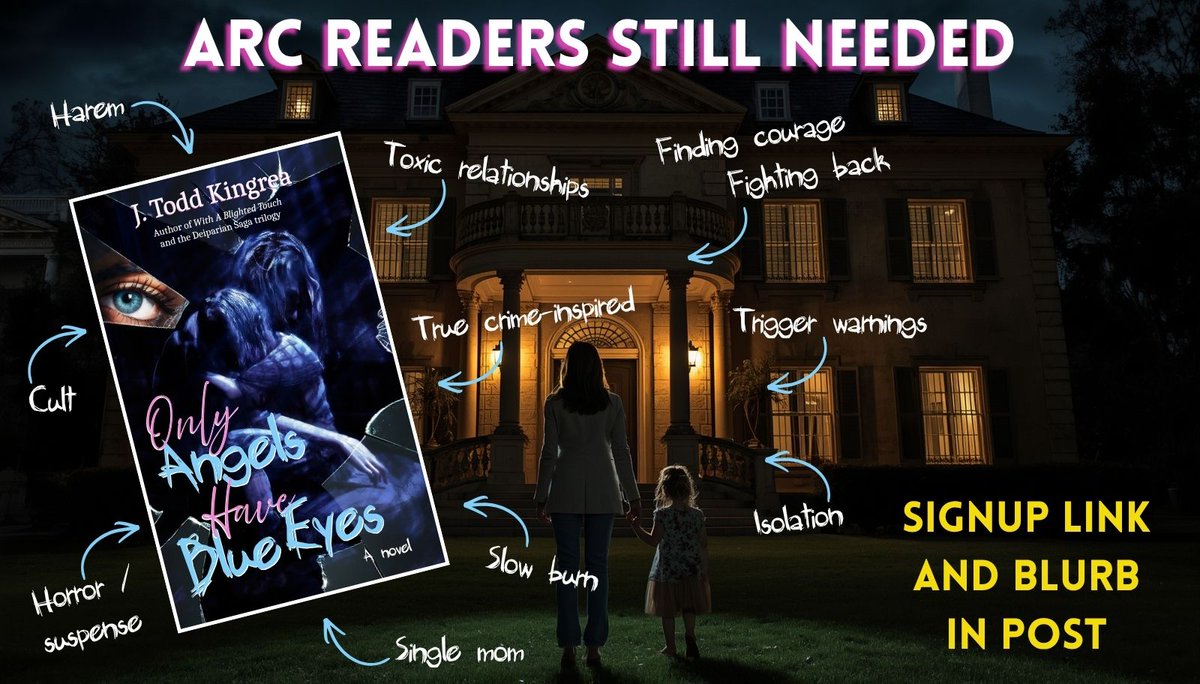 JToddKingrea's tweet photo. LAST CALL FOR ARC READERS!!!
SIGN UP HERE: https://t.co/DPLIlUs9vp
Adult horror/suspense/thriller
#onlyangelshaveblueeyes #indiehorror #indiesuspense #cults #thriller #arcreadersneeded #arcreaderswanted#epub #PDF #harem #releasesaug3 #supportindieauthors #arcsignup #truecrime https://t.co/a5vS6piJkE