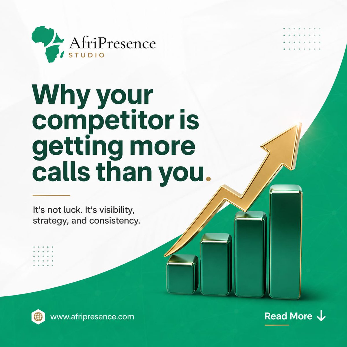 afripresence's tweet photo. Ever wonder why your competitors are booking clients while your phone stays quiet? 🤔

​It’s easy to look at a booming business and assume they just got lucky. But the truth is, luck has very little to do with sustainable growth. It comes down to three crucial elements: https://t.co/qWQU3TjgSX