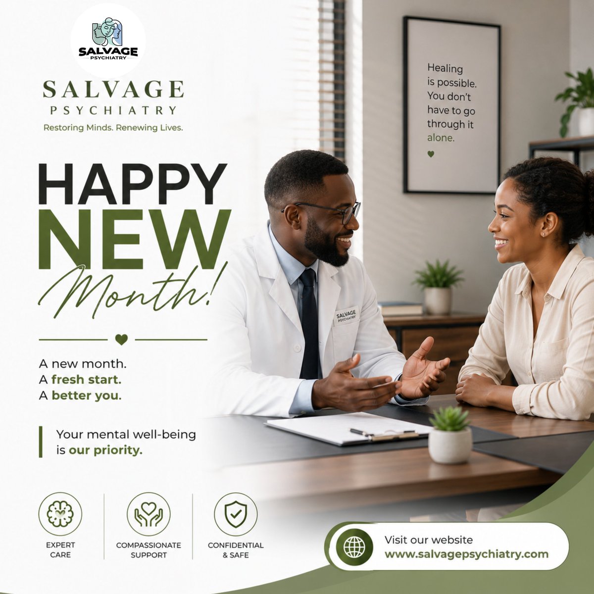 SalvagePsych's tweet photo. Happy New Month!
This month, make one promise to yourself: Prioritize your mental health.
Healing starts with a single step, and you don't have to take it alone.
At Salvage Psychiatry, we're committed to helping you find clarity, balance, and lasting wellness. https://t.co/8EHLTz6RBe