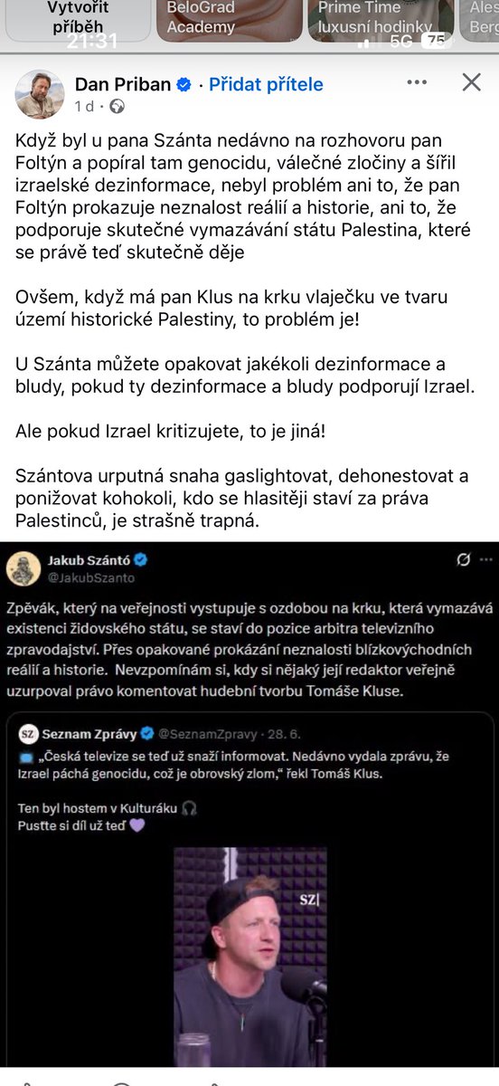 JakubSzanto's tweet photo. Rozumí tomu jak Klus a Přibáň mezinárodnímu právu! Je milé pozorovat, jak @DanPriban, člověk léta sosající finance ČT pro své výlety východoněmeckými plečkami rozšířil svou světoexpertízu. Vedle historie a politologie je už dnes větším odborníkem na právo než vystudovaný právník @FoltynOtakar. O odbornosti stran blízkovýchodní novinařiny, kde mě hravě schová do kapsy, už ani nemluvím. 

Moc rád viděl ty humanitární projekty, které spolu s písničkářem zahájili. Ty tisíce korun poslaných trpícím dětem v Gaze. Mohl jsem je přehlédnout, ale mám spíš za to, že oběma morálním válečníkům jde ve skutečnosti především o vlastní image. Takže: Dane, víš co?