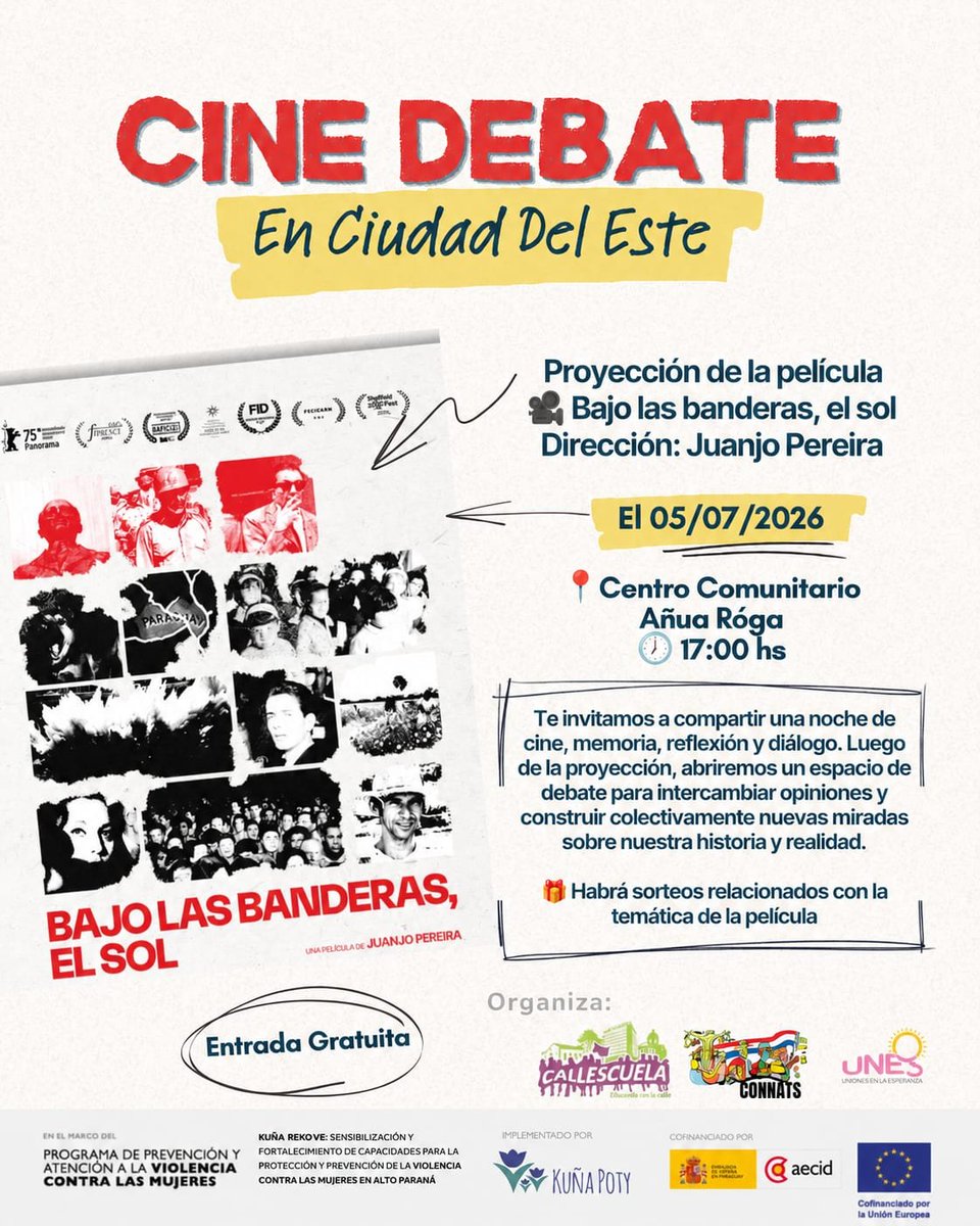 MujerPoty's tweet photo. 🎬 ¡Reprogramamos el Cine Debate! ⚽

Como este sábado le toca jugar a la Albirroja y queremos alentarle con todo, reprogramamos nuestro Cine Debate para el domingo 05 de julio. ❤️🤍🇵🇾⚽ https://t.co/kdNTOix56c