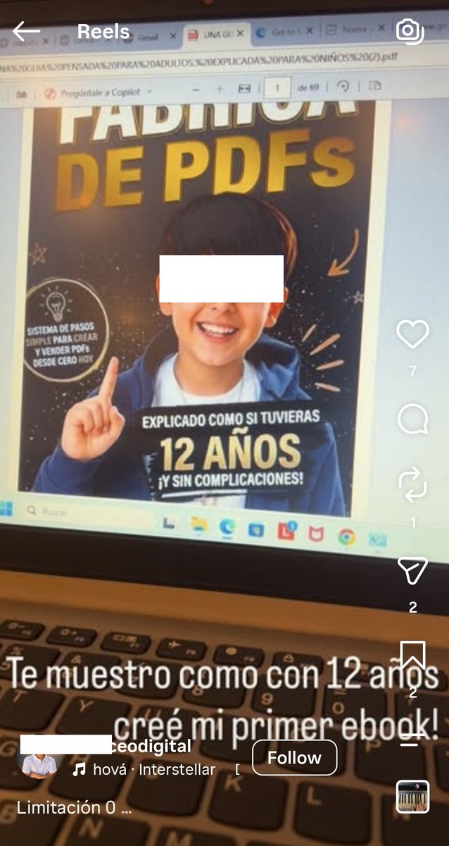 maxifirtman's tweet photo. Adultos: revisen qué hacen sus niños en redes sociales. 

No son "pibes emprendedores": son niños que repiten las recetas de los ponzibros mayores que ven en redes y venden ilusiones.

Para tener cuenta de IG hay que tener 13 años pero este chico que dice tener 12 te vende la mentoría para ser exitoso vendiendo ebooks que hacés con IA (herramienta que tampoco debería usar según las reglas de los proveedores).
