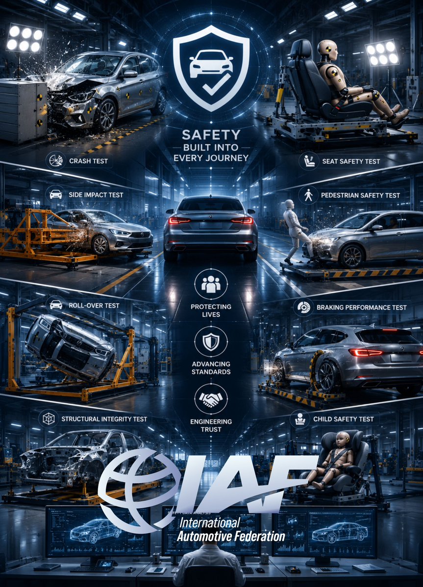 iafautomotive's tweet photo. AUTOSAFE – Rethinking Automotive Safety

The future of automotive safety requires more than meeting today's expectations—it demands a new vision.

AUTOSAFE, an initiative of the International Automotive Federation (IAF), is dedicated to advancing the next generation of automotive safety through comprehensive evaluation frameworks, modern testing approaches, and international collaboration.

As vehicle technologies continue to evolve, automotive safety must also evolve. From advanced driver assistance systems and autonomous technologies to occupant protection, connected mobility, and emerging vehicle architectures, every aspect of safety deserves continuous improvement.

AUTOSAFE supports a future where safety is not just a requirement—it is a commitment shared by the entire automotive industry.

Join us in building safer vehicles, stronger standards, and greater public confidence.

👉 https://t.co/wwl63s8oEp

#AUTOSAFE #IAF #AutomotiveSafety #CrashSafety #VehicleSafety #RoadSafety #AutomotiveIndustry #AutomotiveInnovation #Mobility #FutureOfAutomotive #Quality #GlobalStandards #SafeMobility