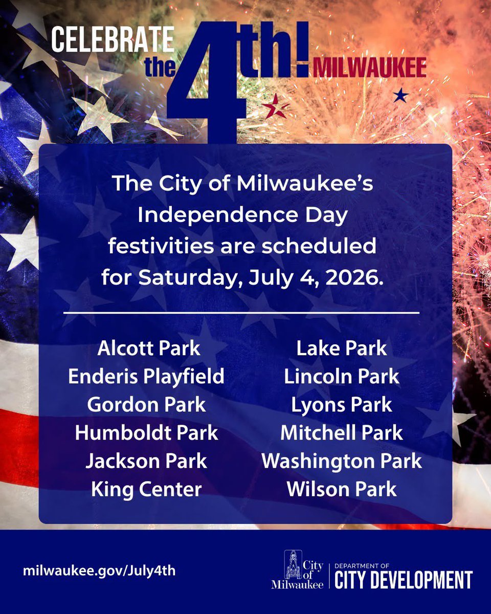 MilwaukeeEMHS's tweet photo. A reminder that most City of Milwaukee offices will be closed on Friday, July 3, in observance of Independence Day. Request City services at https://t.co/NgNtgxpeXf, use the MKE Mobile Action app, or call 414-286-CITY. #July4th

🔗Details at https://t.co/a6RqnRmgfo https://t.co/TotO7cM5sk