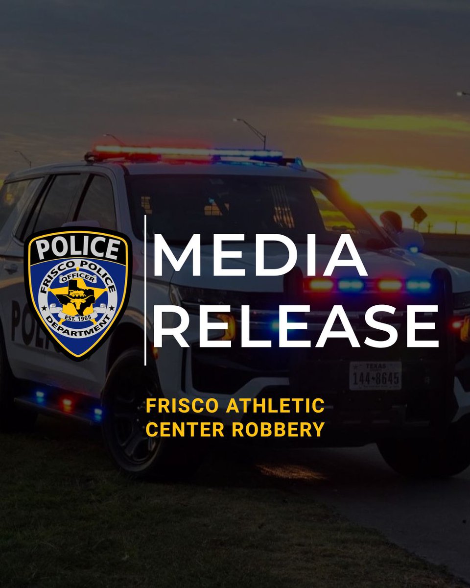FriscoPD's tweet photo. FOR IMMEDIATE RELEASE:  Wednesday, July 1, 2026
CALL FOR SERVICE #: 2026-00064126

Frisco Athletic Center Robbery

FRISCO, TX – On June 29, 2026, at approximately 8:00 p.m., Frisco Police responded to a robbery involving a firearm that occurred in the parking lot at the Frisco Athletic Center (FAC). The robbery occurred following a pre-arranged meeting at this location with the involved parties. The persons left in a blue and white Ford Bronco before officers arrived.

Officers learned the Bronco belonged to a nearby resident and later located the Bronco at a fast-food restaurant a few miles from the FAC. Officers interviewed the persons associated with the vehicle and learned the person with the handgun was not there.

With the assistance of our detectives and school resource officers, the preliminary investigation revealed that the individuals involved were juveniles enrolled in Frisco ISD. All parties identified in the incident will be held accountable for their actions.

Anyone with information regarding this case or related offenses is requested to contact the Frisco Police Department at (972) 292-6010. Anonymous tips can also be submitted by texting FRISCOPD and the tip to 847411 (tip411) or by using the Frisco PD app.

###