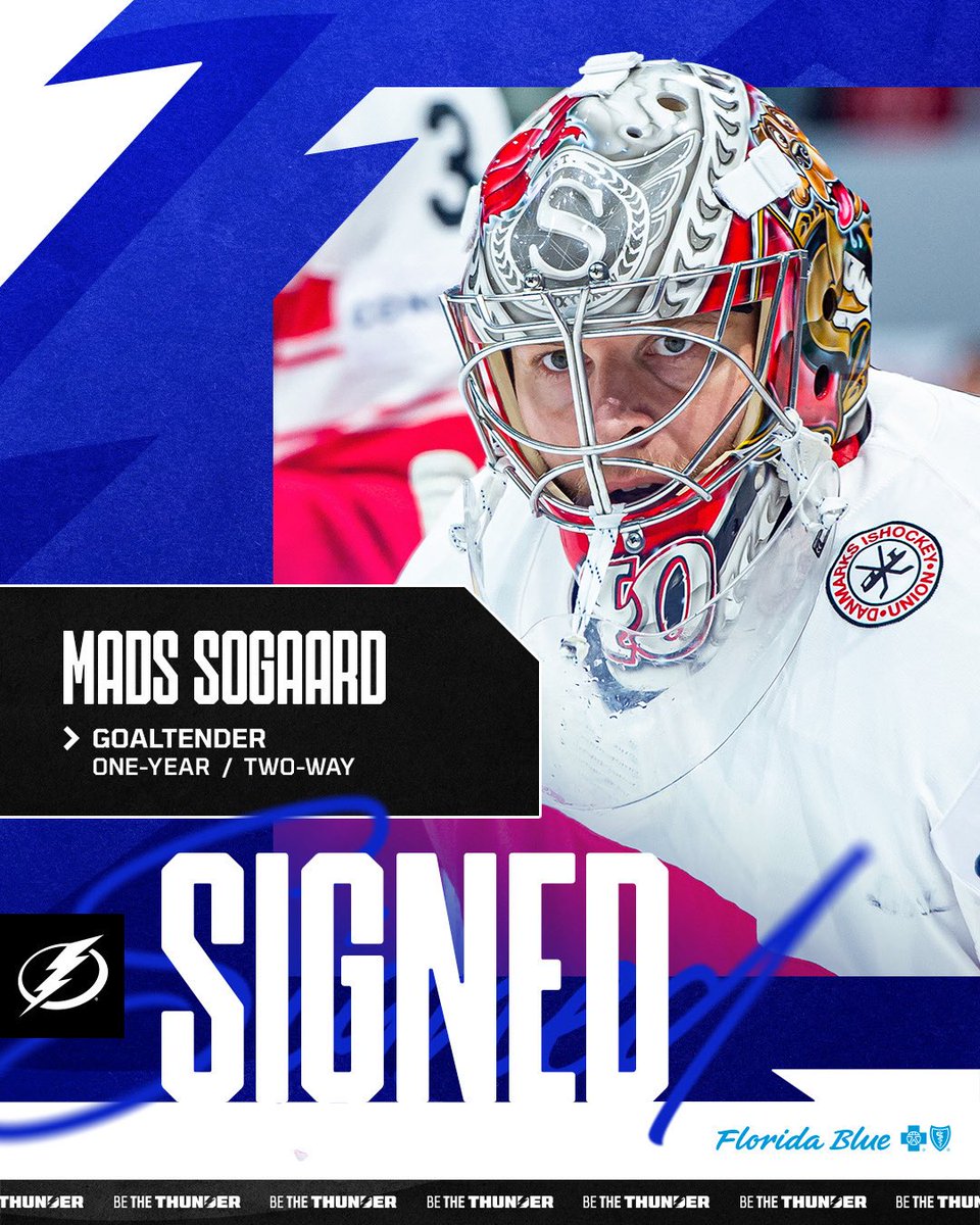 TBLightning's tweet photo. We have signed defenseman Michael Callahan along with goaltenders Mads Sogaard and Olivier Rodrigue to one-year, two-way contracts. 

📝 https://t.co/lMad92Q5Jf https://t.co/YbKqOiSYlc