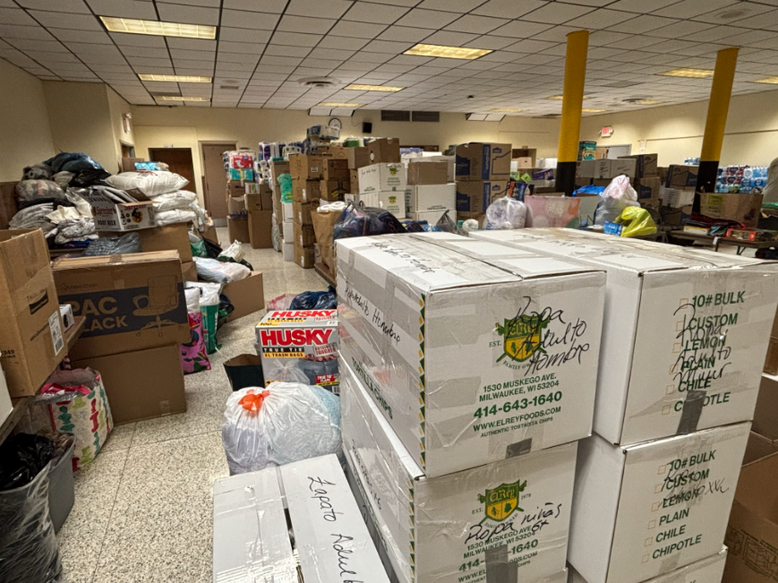 AdamRobertsMKE's tweet photo. Hundreds of boxes filled with food, clothing, and other supplies will soon be sent from Milwaukee's Blessed Sacrament Catholic Church to Venezuela, where recovery continues following devastating earthquakes last week.

Donations will still be accepted through Friday.

@620wtmj https://t.co/mdKZjte4MQ