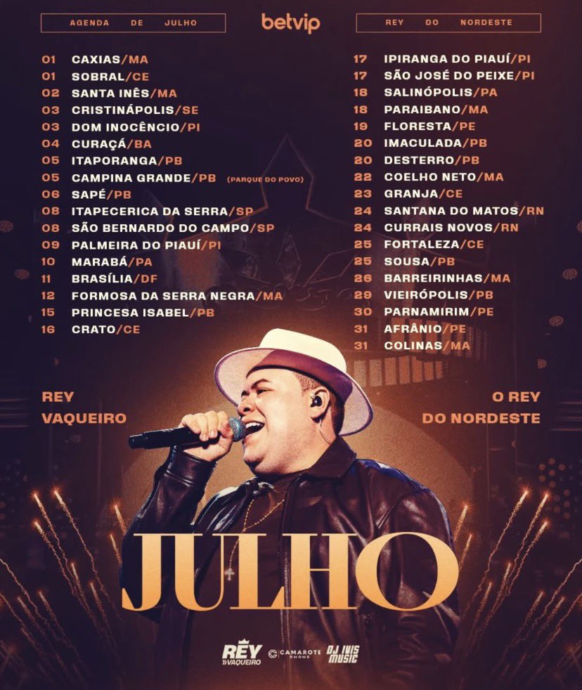 eduardoo_ws's tweet photo. SAIU!! 
A AGENDA DE JULHO DO REY VAQUEIRO E CODÓ INFELIZMENTE NÃO TÁ NA LISTA. https://t.co/qxbzGDcWXq