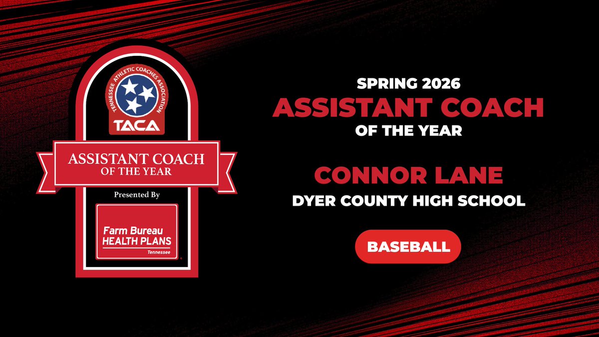 tenncoach's tweet photo. Recognizing our Spring Assistant Coach of the Year winners, presented by @FBHealthPlans! 

Congratulations to Connor Lane, Assistant Baseball Coach at Dyer County High School! Thank you for your leadership, Coach! ⚾ 

@DyerCoBaseball https://t.co/dcpa0mP0h4