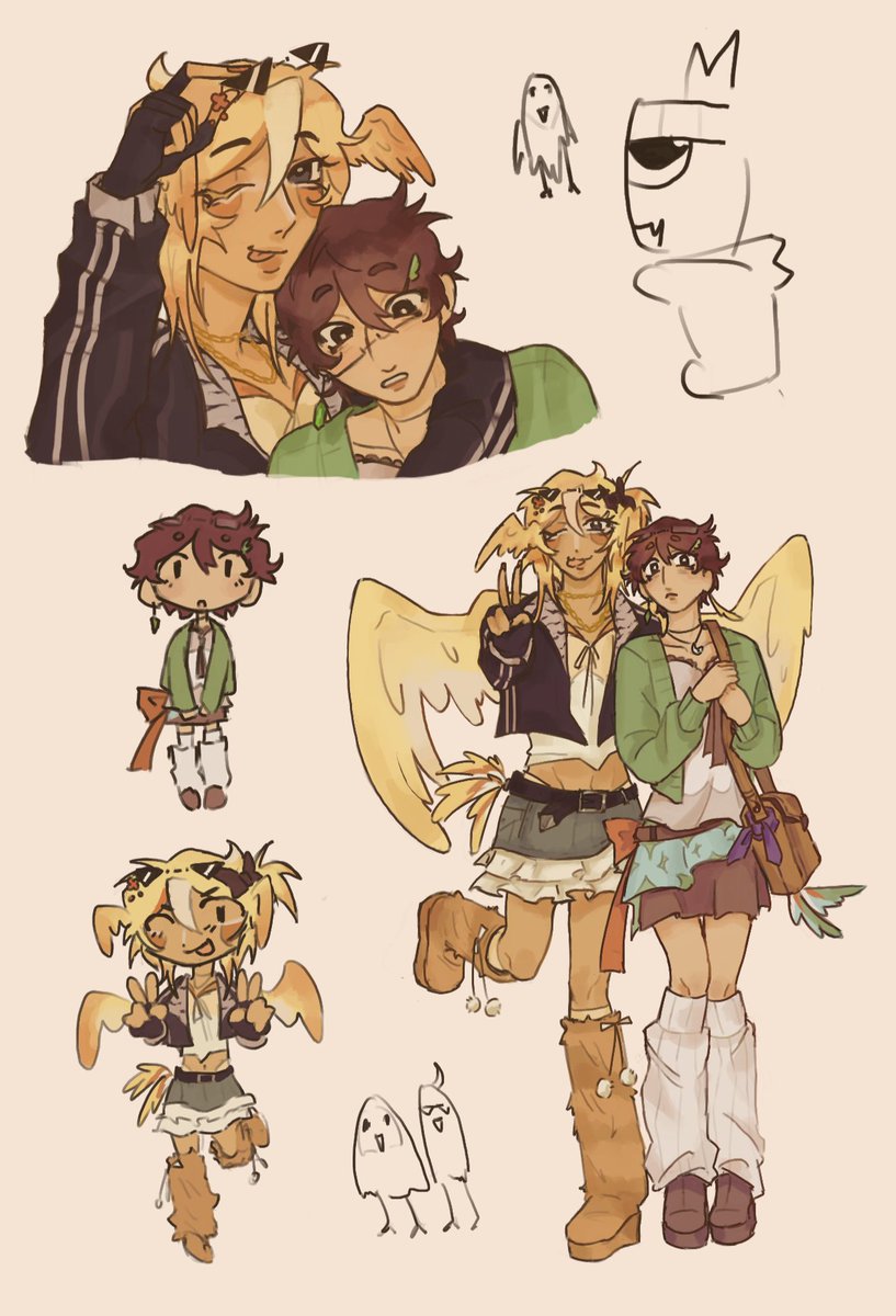 RockmelononRye's tweet photo. Drawing gyaru Theo (and shoujo Parrot) instead of doing artfight 
#theobaldthebird #Parrotx2 #cartwing https://t.co/yArLMomqAd