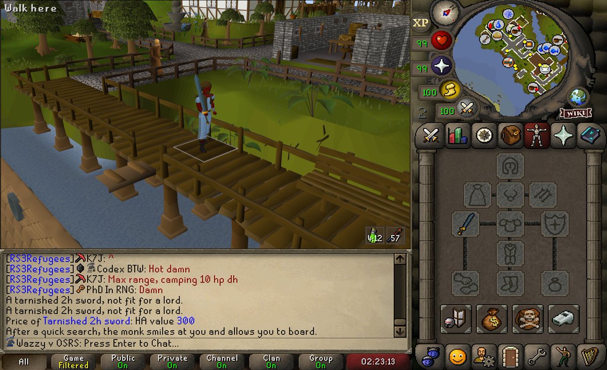 WazzyRS's tweet photo. Fun fact: the monks of entrana are blissfully unaware of the new tarnished weaponry, allowing for a smuggle of a rune 2h sword to the island where weapons are not allowed https://t.co/wzFitDzSUr