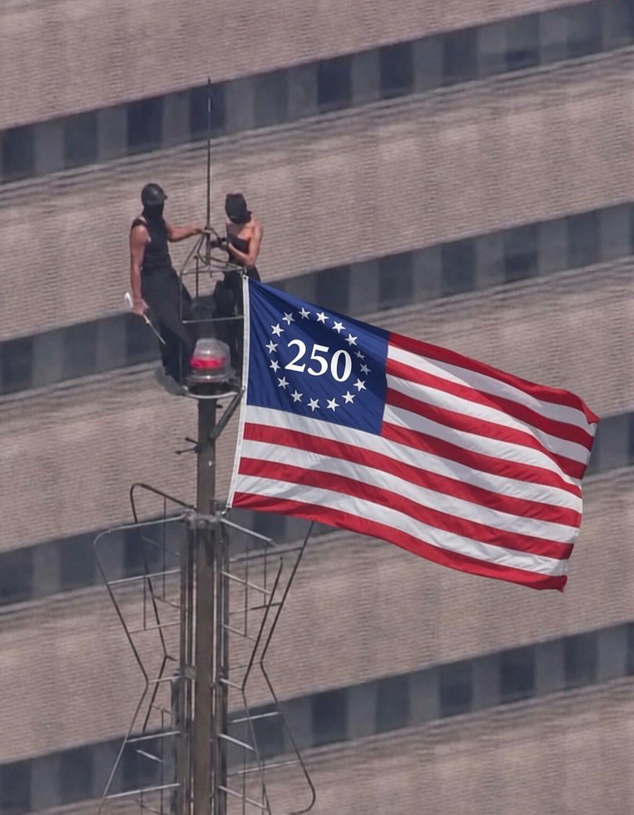 MericaCulture's tweet photo. Wild! Two climbers have scaled the Empire State Building and are flying an America 250 flag! 

The spirit of '76 is alive and well! https://t.co/xkm9GSKWW1