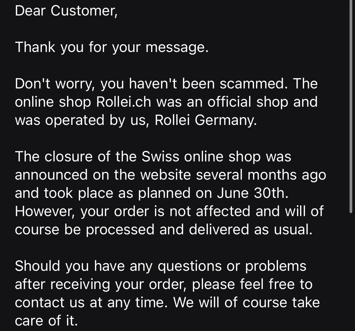 jokea1224's tweet photo. Made this tweet and immediately got likes and replies from random ass people (scammers) well fuck you assholes! It was real as confirmed by Rollei themselves! 

Im just a big idiot for not reading the giant ‘we’re shutting down’ sign on their website! https://t.co/PuL0kZO83w